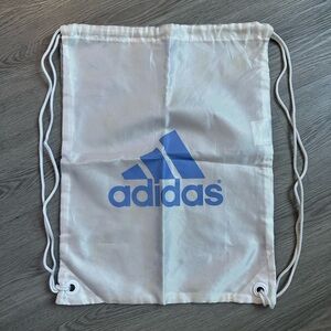 Adidas White, Grey, Light Blue Drawstring Athletic Gym Bag